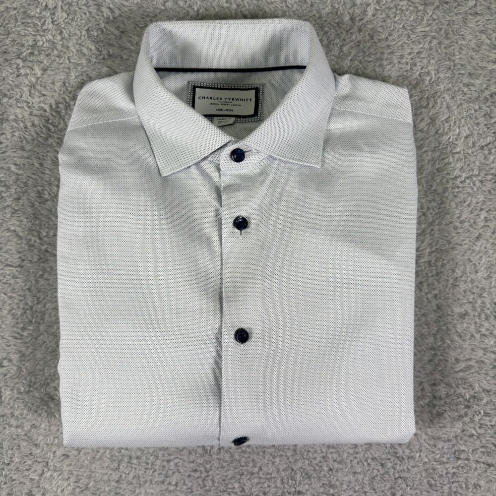 Charles Tyrwhitt Dress Shirt Men's 16.5 - 35 Slim Fit Grey White Spread Collar - Picture 3 of 10